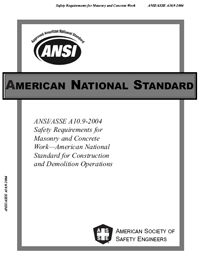 ANSI/ASSE A10.9 1997 (R2004) Safety Requirements for Masonry and Concrete Work