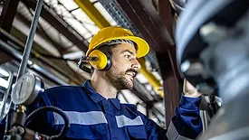 worker wearing hearing protection