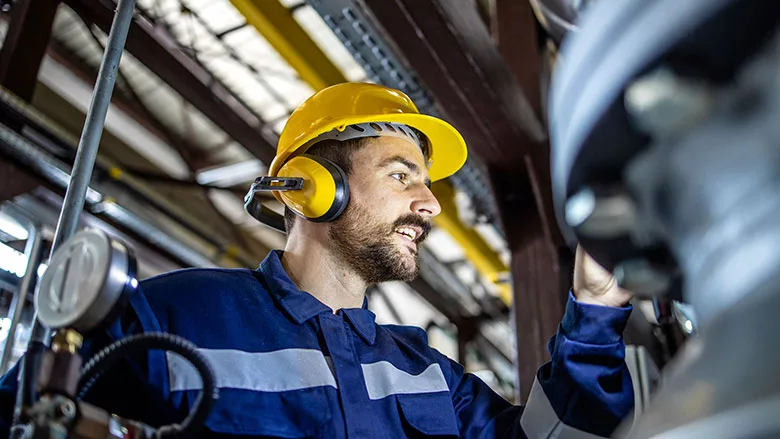 worker wearing hearing protection