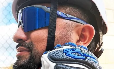 This image shows Magid AcuSpex polarized blue mirrored safety glasses.