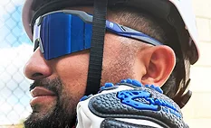 This image shows Magid AcuSpex polarized blue mirrored safety glasses.