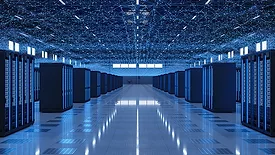 a modern data center facility designed for high-performance computing, cloud storage, and artificial intelligence applications. 