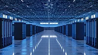 a modern data center facility designed for high-performance computing, cloud storage, and artificial intelligence applications. 