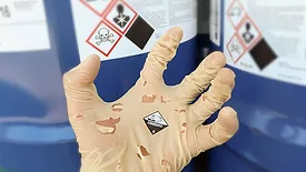 gloves damaged by chemicals