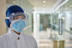 Hospital worker with face mask